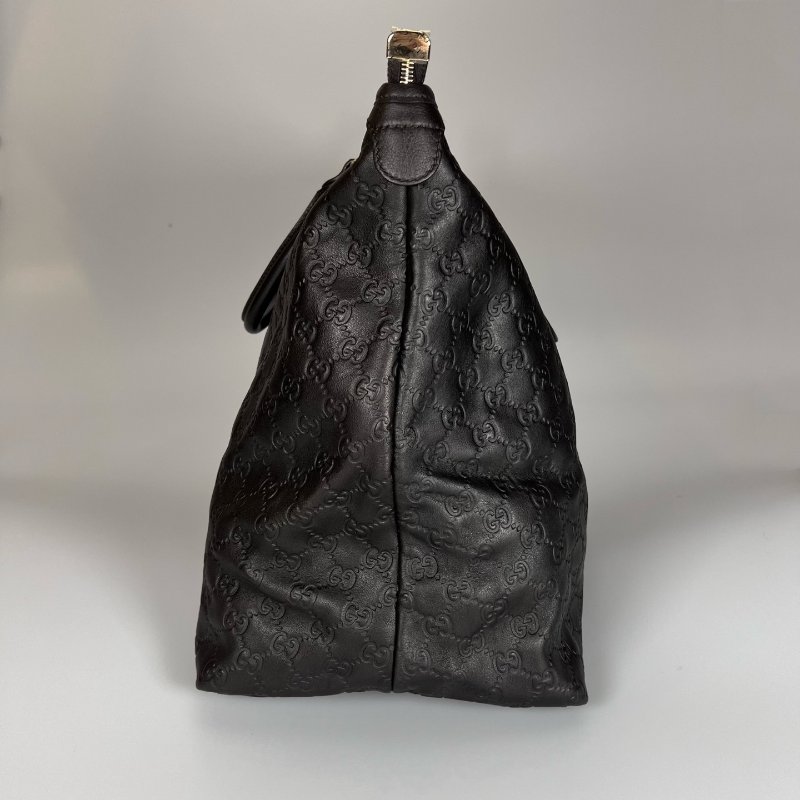 GUCCI 201482 咖色壓紋皮革手提包-2