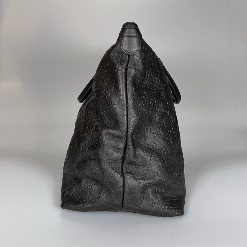 GUCCI 201482 咖色壓紋皮革手提包-3