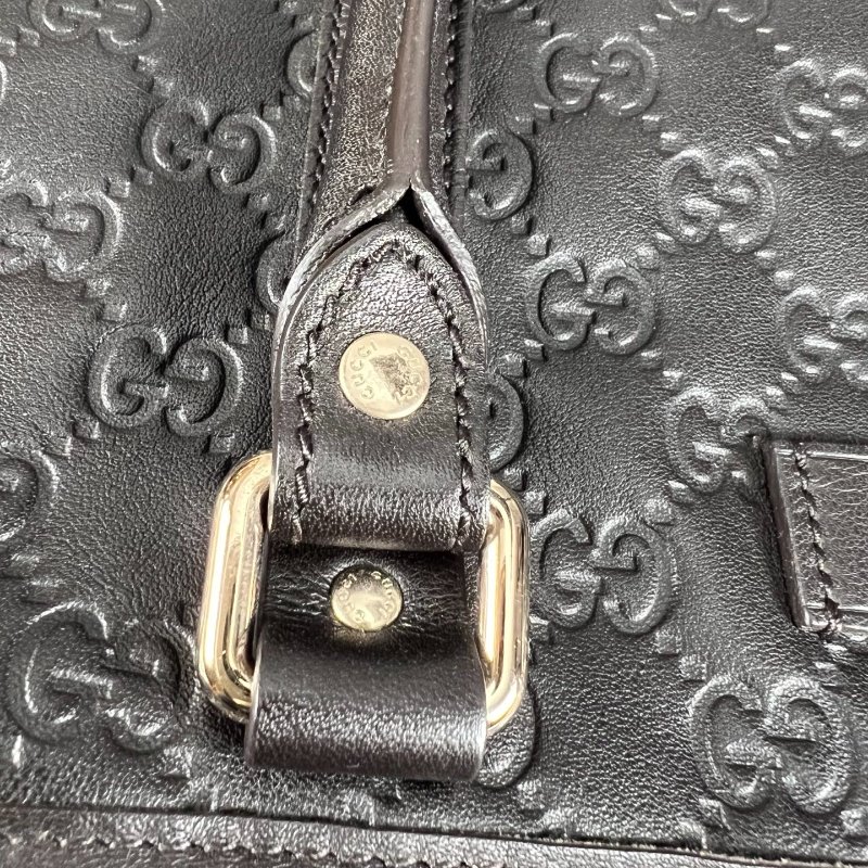 GUCCI 201482 咖色壓紋皮革手提包-6