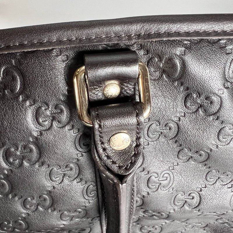 GUCCI 201482 咖色壓紋皮革手提包-8