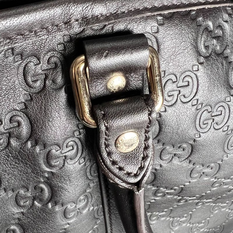 GUCCI 201482 咖色壓紋皮革手提包-9