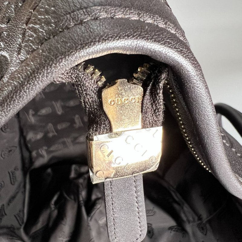 GUCCI 201482 咖色壓紋皮革手提包-11