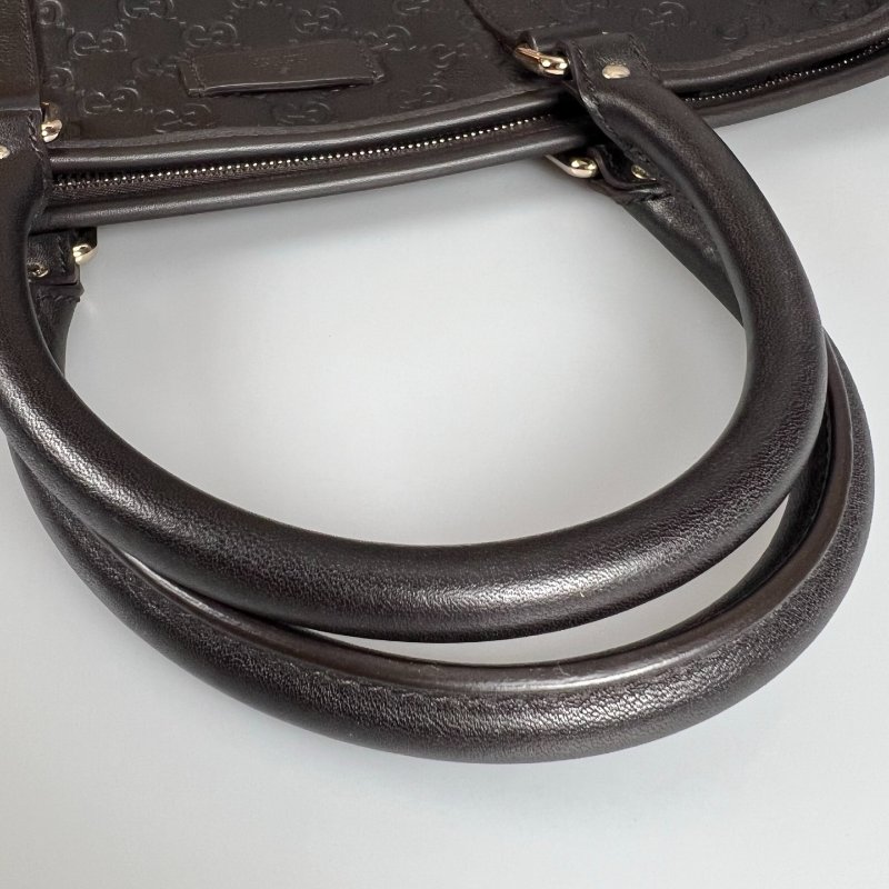 GUCCI 201482 咖色壓紋皮革手提包-13