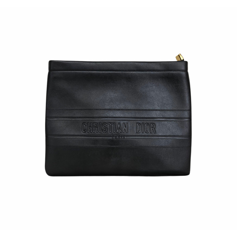 【包稅】DIOR Logo黑色皮革手拿包-0