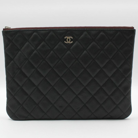 【包稅】CHANEL 黑色魚子醬銀色中型手拿包