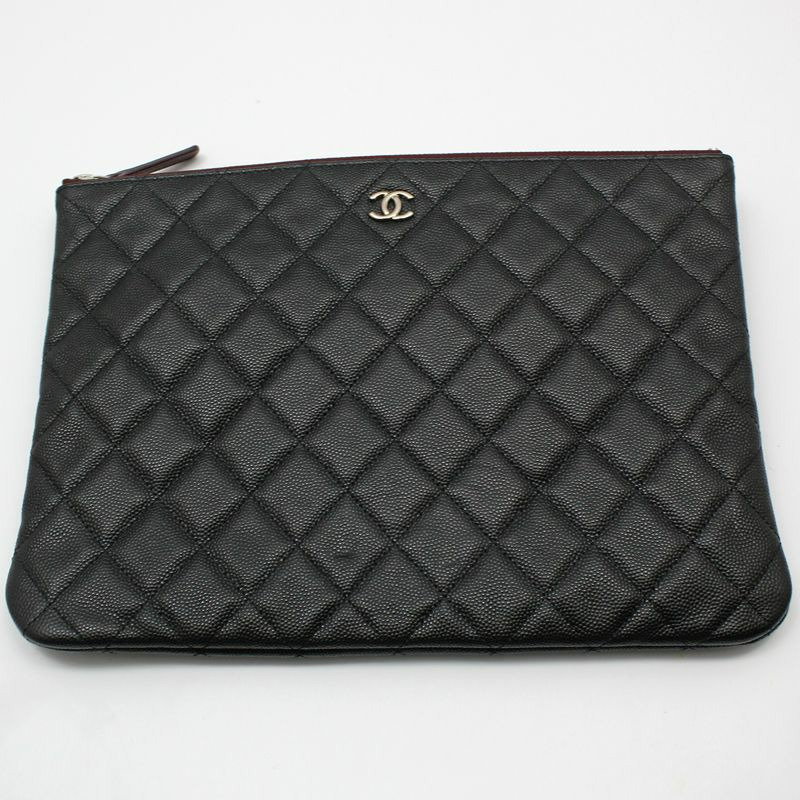 【包稅】CHANEL 黑色魚子醬銀色中型手拿包-3