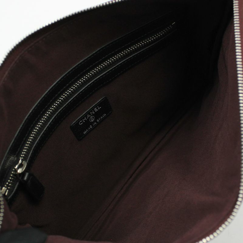 【包稅】CHANEL 黑色魚子醬銀色中型手拿包-6