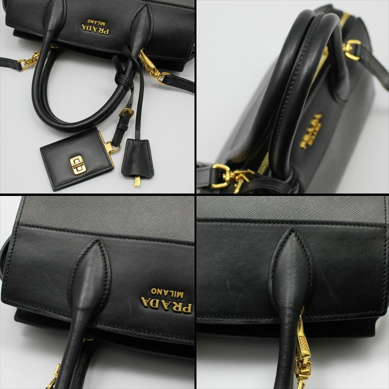 【包稅】PRADA 1BA045 黑色雙色濱海小號肩背包-7