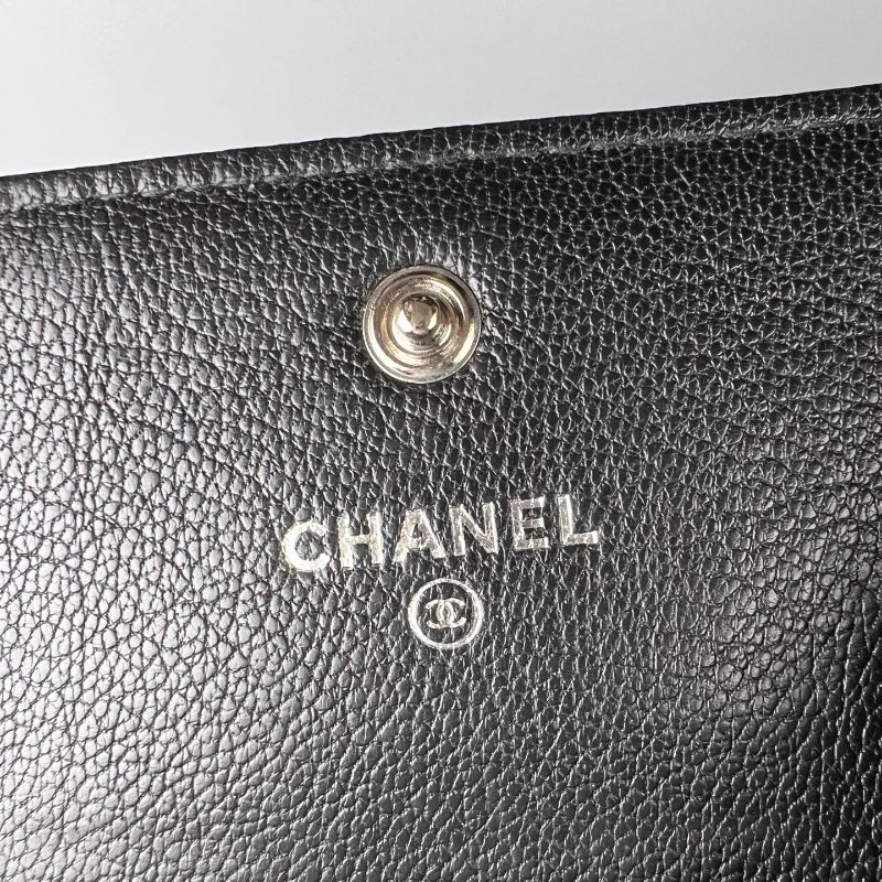 CHANEL 四葉草翻蓋三折短夾 黑 25開-13
