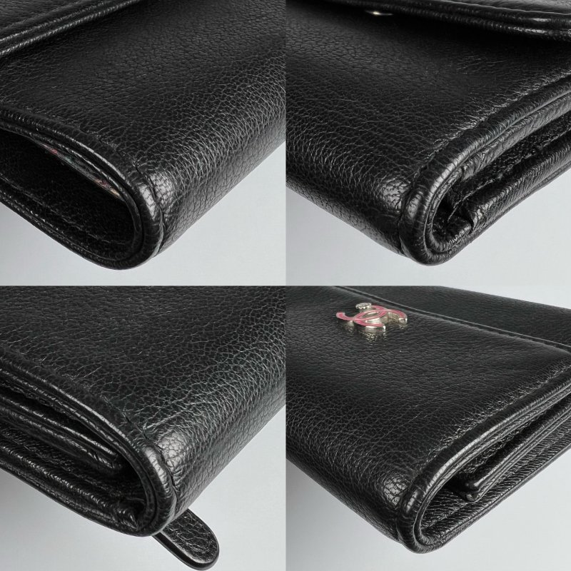 CHANEL 四葉草翻蓋三折短夾 黑 25開-14