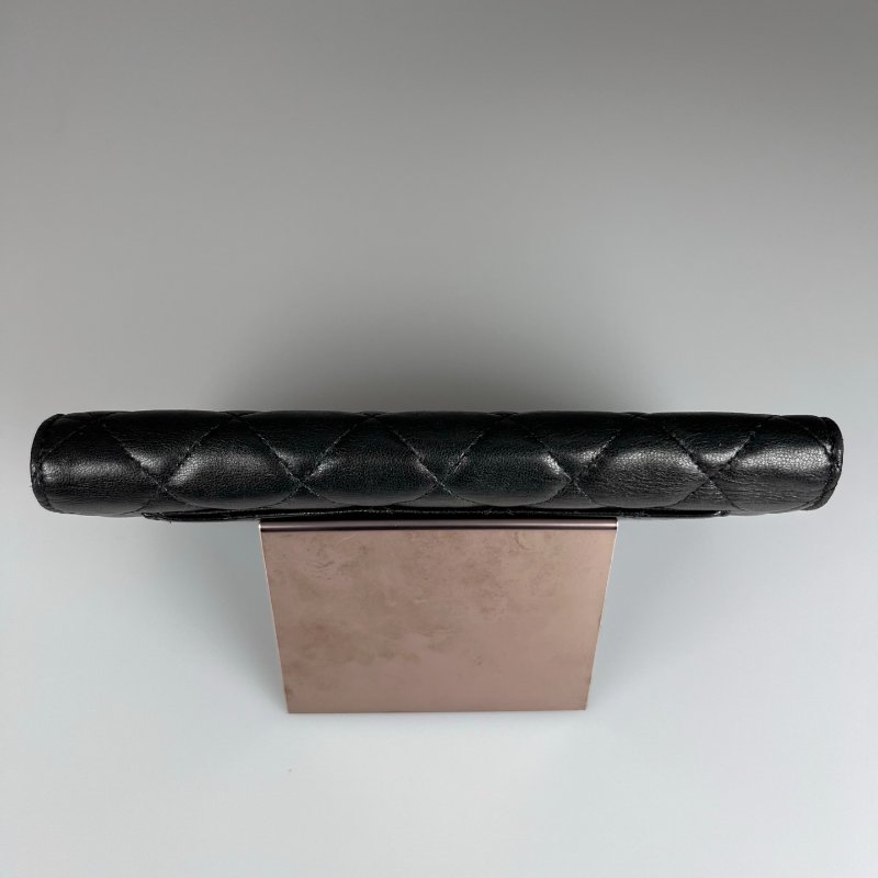 CHANEL 菱格紋羊皮對開長夾 黑 11開-4