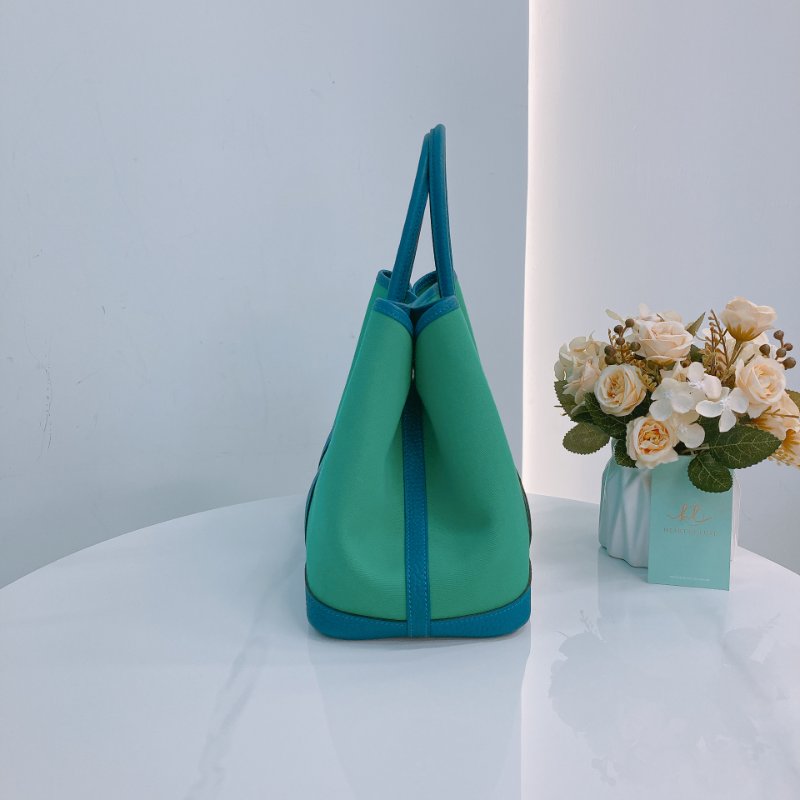 MS0504 Hermes 愛馬仕 花園包 手提 帆布 綠色拼藍色 銀扣  Garden Party 30 Canvas 6W Menthe and 7W Bleu Izmir x PHW-2