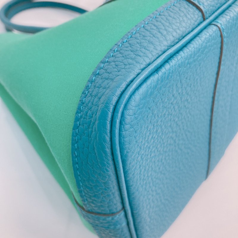 MS0504 Hermes 愛馬仕 花園包 手提 帆布 綠色拼藍色 銀扣  Garden Party 30 Canvas 6W Menthe and 7W Bleu Izmir x PHW-5