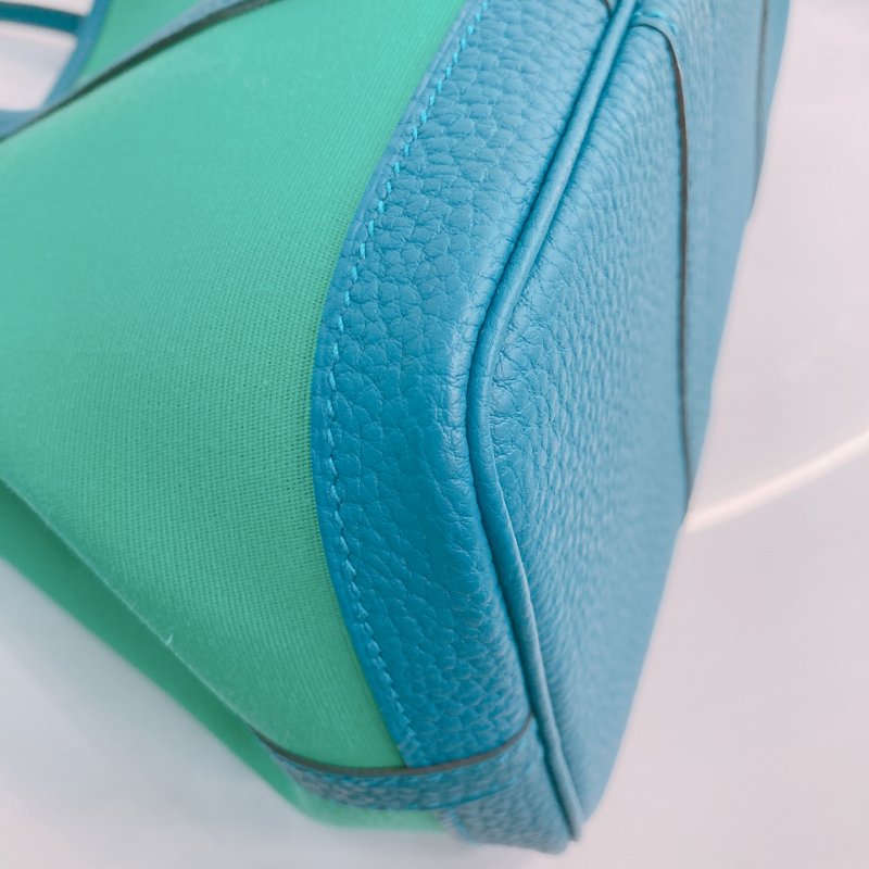 MS0504 Hermes 愛馬仕 花園包 手提 帆布 綠色拼藍色 銀扣  Garden Party 30 Canvas 6W Menthe and 7W Bleu Izmir x PHW-7