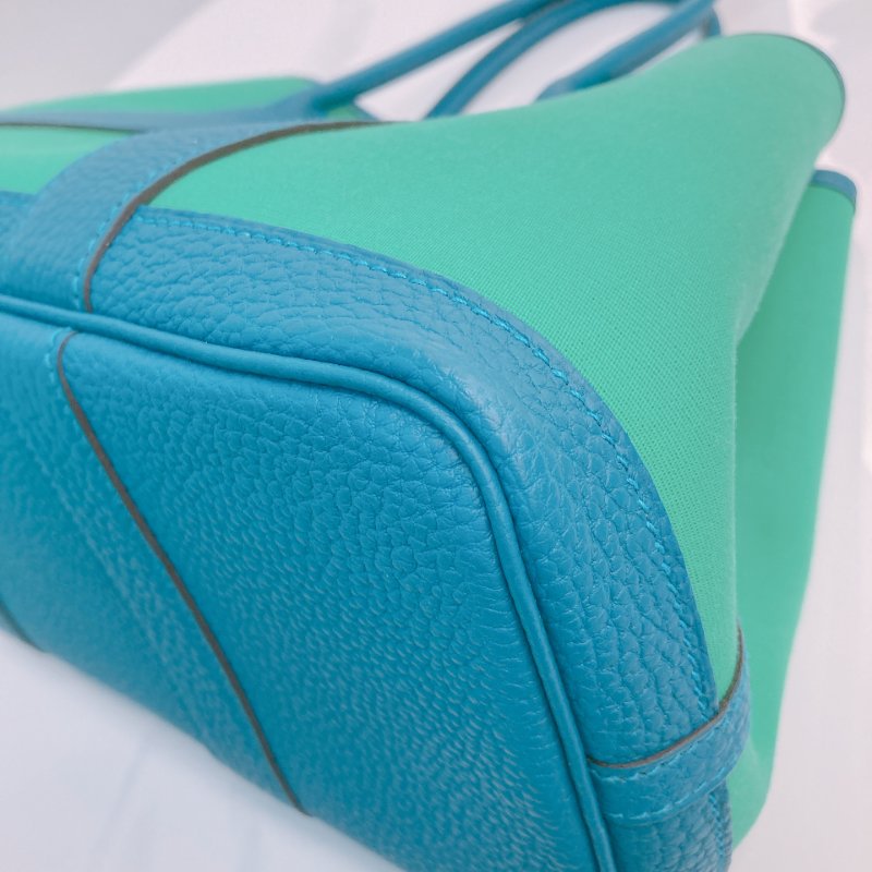 MS0504 Hermes 愛馬仕 花園包 手提 帆布 綠色拼藍色 銀扣  Garden Party 30 Canvas 6W Menthe and 7W Bleu Izmir x PHW-8