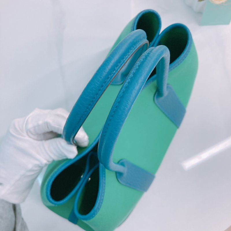 MS0504 Hermes 愛馬仕 花園包 手提 帆布 綠色拼藍色 銀扣  Garden Party 30 Canvas 6W Menthe and 7W Bleu Izmir x PHW-9