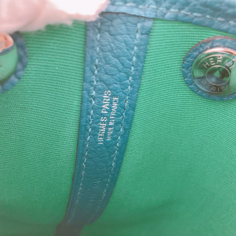 MS0504 Hermes 愛馬仕 花園包 手提 帆布 綠色拼藍色 銀扣  Garden Party 30 Canvas 6W Menthe and 7W Bleu Izmir x PHW-14