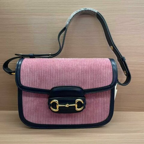 Gucci古驰1955灯芯绒粉色马鞍包 手提單肩斜挎肩帶可調節