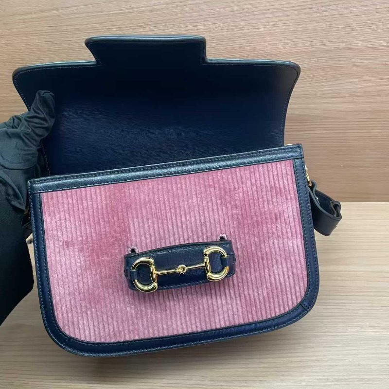 Gucci古驰1955灯芯绒粉色马鞍包 手提單肩斜挎肩帶可調節-5