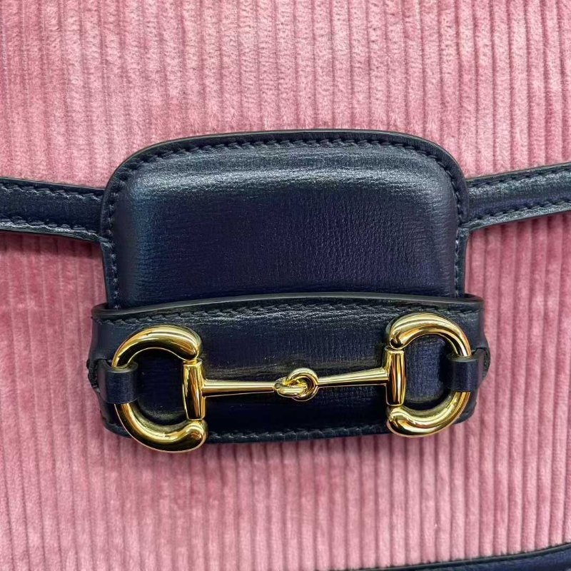 Gucci古驰1955灯芯绒粉色马鞍包 手提單肩斜挎肩帶可調節-8