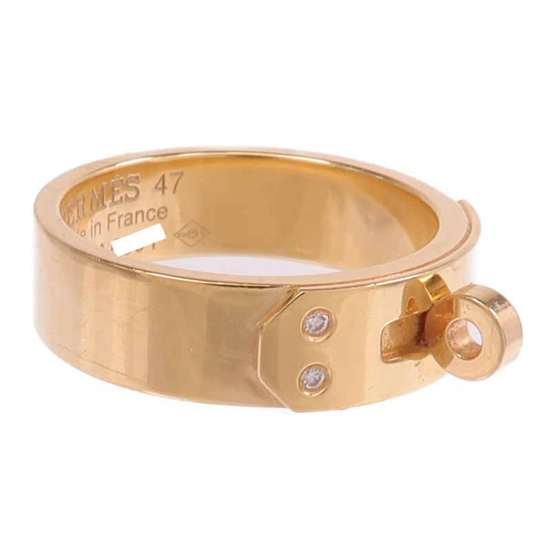 HERMES 18K玫瑰金Kelly Ring鑽石戒指Hermes#47/US#4.25-3