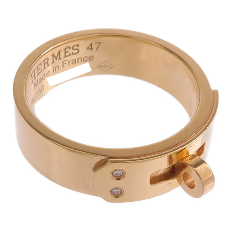 HERMES 18K玫瑰金Kelly Ring鑽石戒指Hermes#47/US#4.25-8