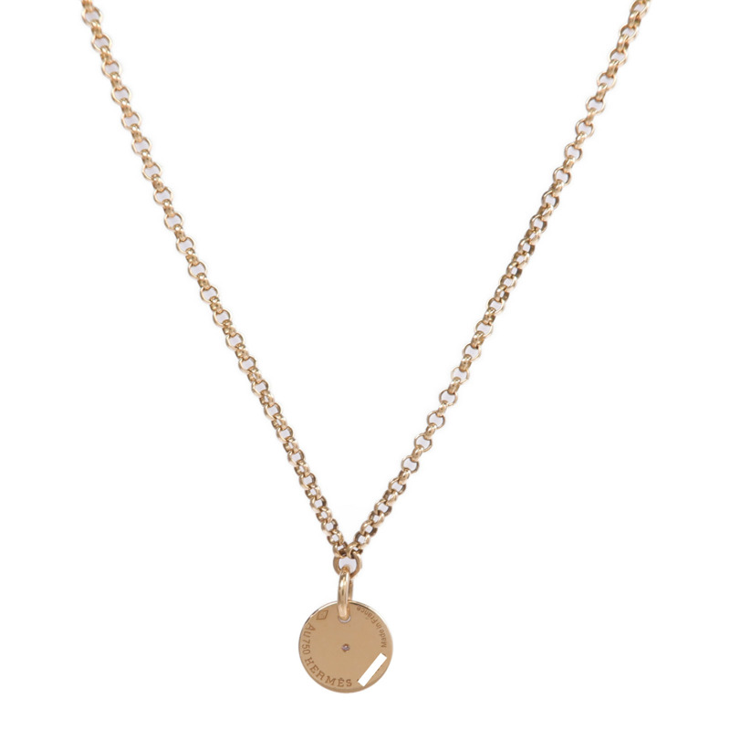 HERMES 18K玫瑰金Ex-Libris Pendant鑽石項鍊-1