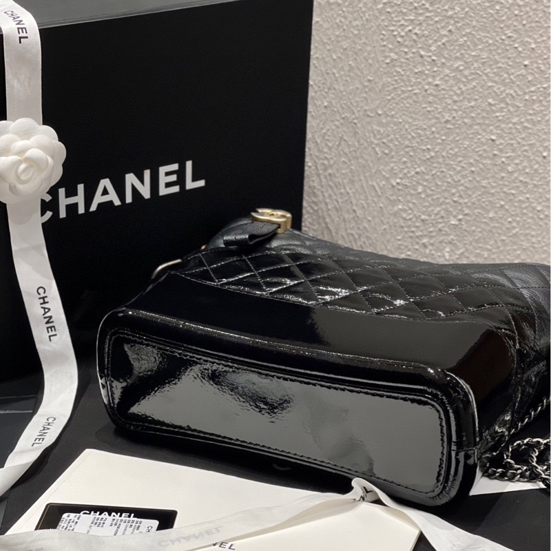 Chanel 香奈兒黑金山羊皮拼漆皮漸變流浪包中號 26開 附件身份卡-3
