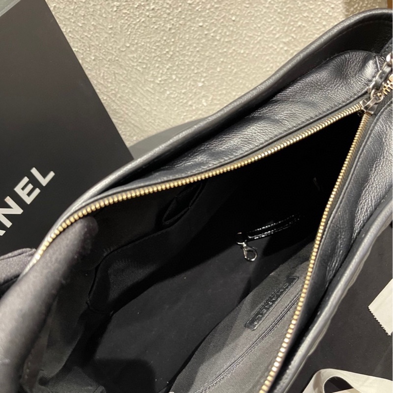 Chanel 香奈兒黑金山羊皮拼漆皮漸變流浪包中號 26開 附件身份卡-5