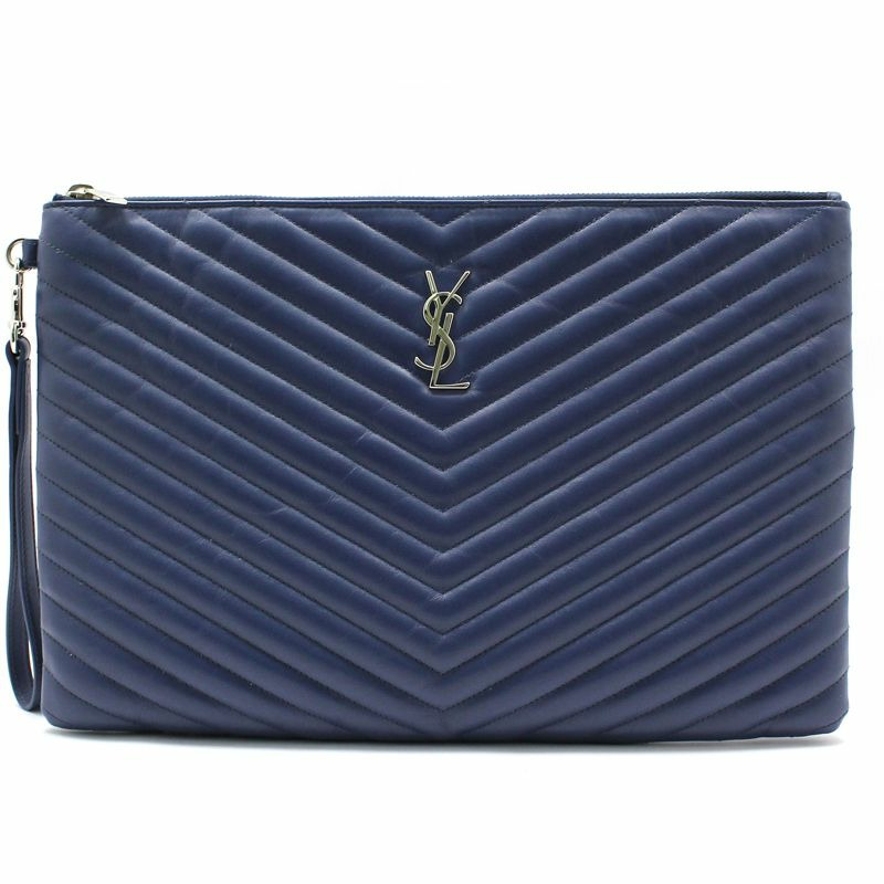 【包稅】SAINT LAURENT 藍色馬特拉塞凸紋花押字手拿包-0