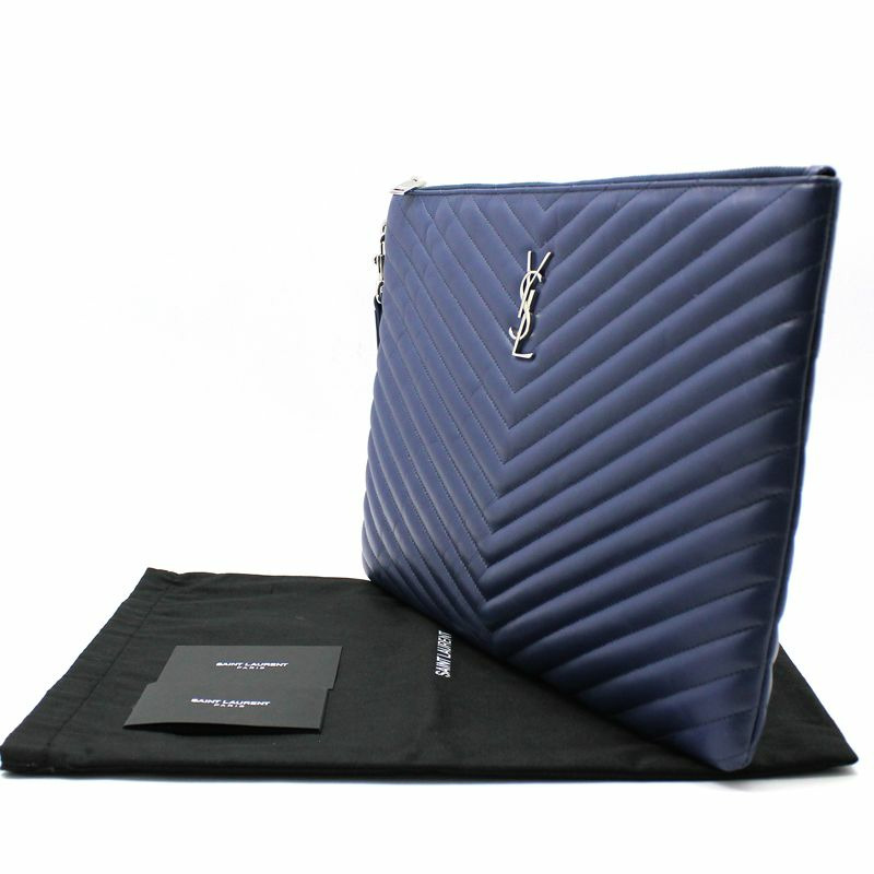 【包稅】SAINT LAURENT 藍色馬特拉塞凸紋花押字手拿包-1