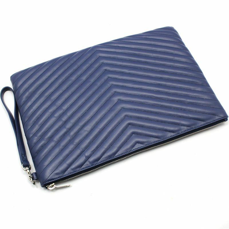 【包稅】SAINT LAURENT 藍色馬特拉塞凸紋花押字手拿包-3