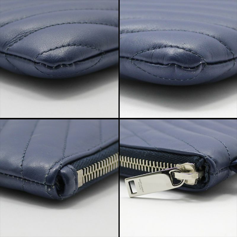 【包稅】SAINT LAURENT 藍色馬特拉塞凸紋花押字手拿包-7