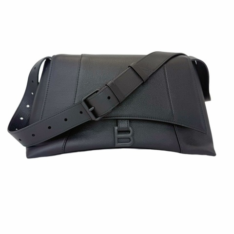 Balenciaga 巴黎世家 Downtown 啞光翻蓋開合All Black 黑扣 牛皮 沙漏包 單肩包 斜挎包 手提包 中號 黑色