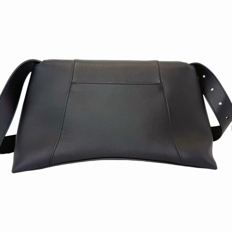 Balenciaga 巴黎世家 Downtown 啞光翻蓋開合All Black 黑扣 牛皮 沙漏包 單肩包 斜挎包 手提包 中號 黑色-1