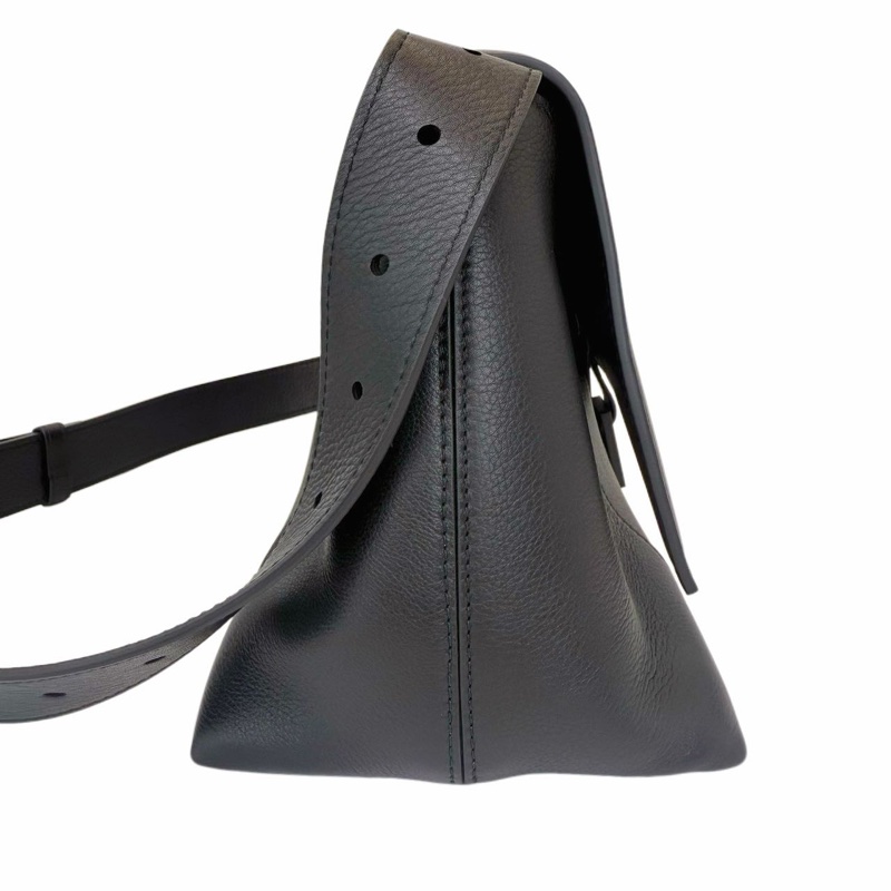 Balenciaga 巴黎世家 Downtown 啞光翻蓋開合All Black 黑扣 牛皮 沙漏包 單肩包 斜挎包 手提包 中號 黑色-2