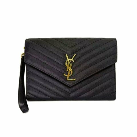 YSL Monogram 中号黑金 荔枝紋 信封斜挎包