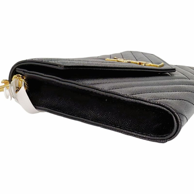 YSL Monogram 中号黑金 荔枝紋 信封斜挎包-4