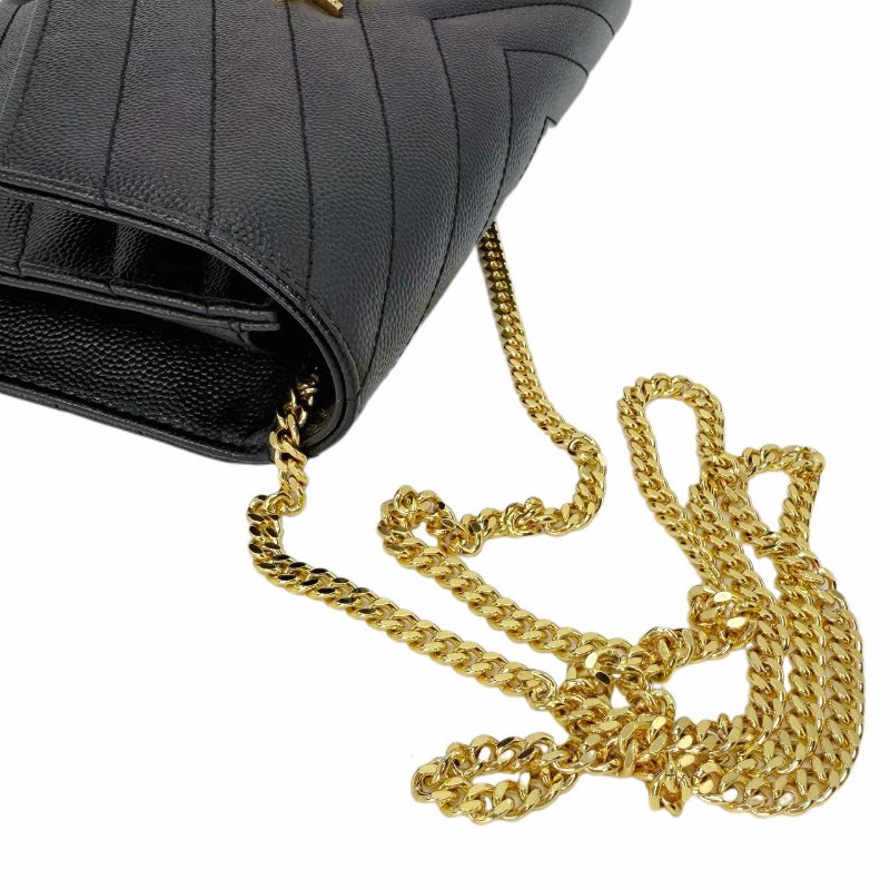 YSL Monogram 中号黑金 荔枝紋 信封斜挎包-5