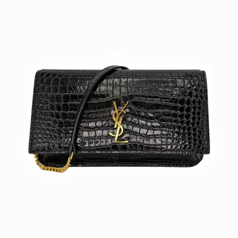 SAINT LAURENT圣罗兰 YSL CASSANDRE MONOGRAM 金标Logo亮面小牛皮 斜挎包手机包 女款 黑色-0