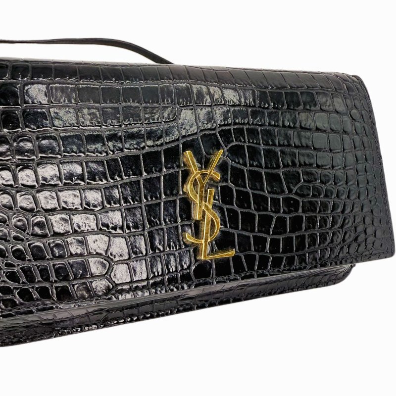 SAINT LAURENT圣罗兰 YSL CASSANDRE MONOGRAM 金标Logo亮面小牛皮 斜挎包手机包 女款 黑色-2