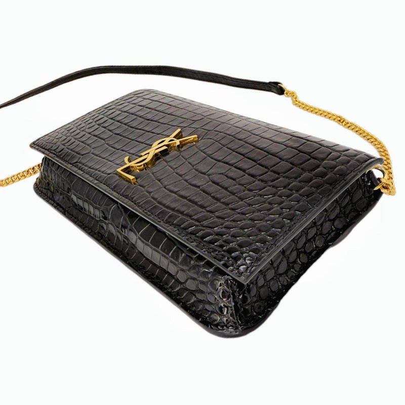 SAINT LAURENT圣罗兰 YSL CASSANDRE MONOGRAM 金标Logo亮面小牛皮 斜挎包手机包 女款 黑色-3