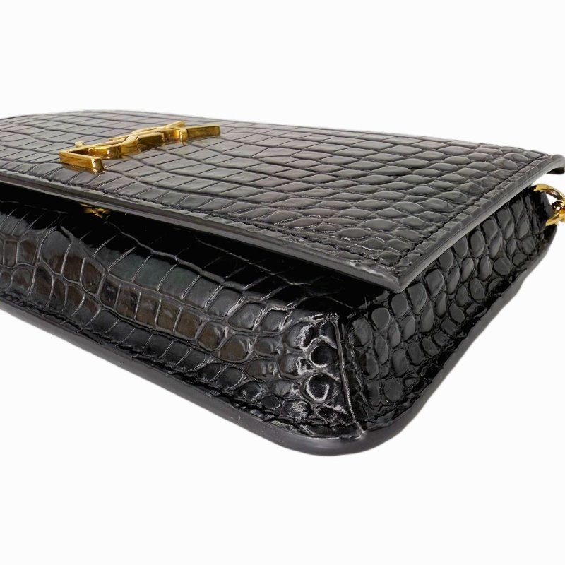 SAINT LAURENT圣罗兰 YSL CASSANDRE MONOGRAM 金标Logo亮面小牛皮 斜挎包手机包 女款 黑色-4