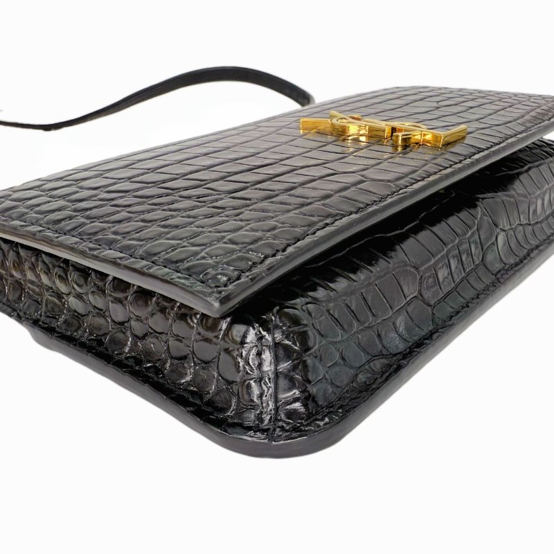 SAINT LAURENT圣罗兰 YSL CASSANDRE MONOGRAM 金标Logo亮面小牛皮 斜挎包手机包 女款 黑色-5