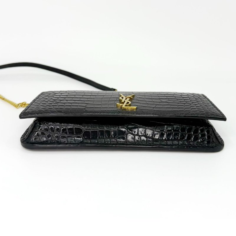 SAINT LAURENT圣罗兰 YSL CASSANDRE MONOGRAM 金标Logo亮面小牛皮 斜挎包手机包 女款 黑色-6