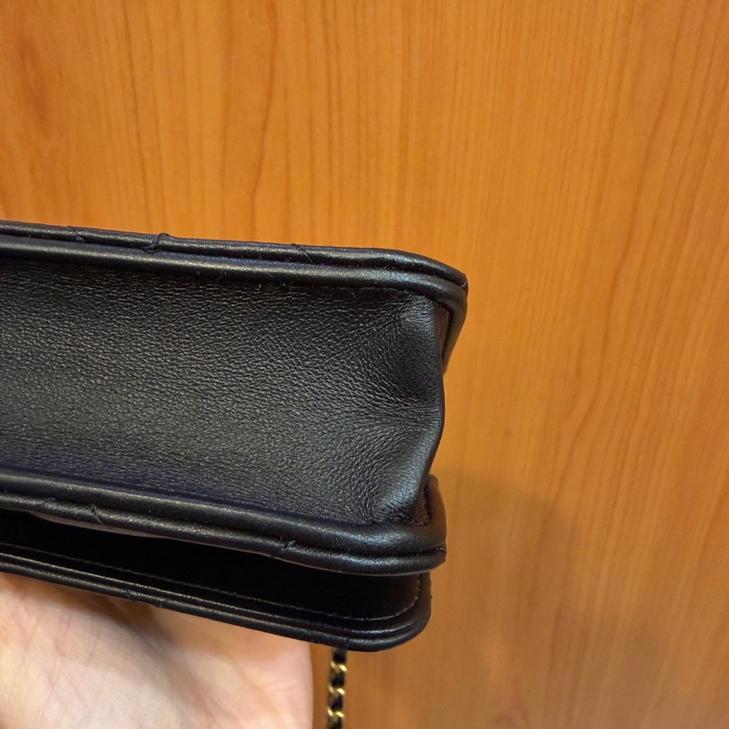 Chanel 黑羊皮霧金釦手把Mini WOC AP3385-10