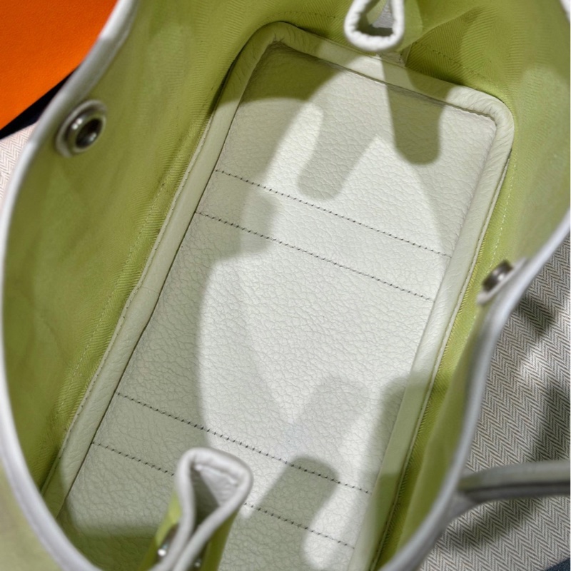 Hermes Garden Party30嫩芽綠拼奶昔白銀扣帆布花園包手提包  T刻-8