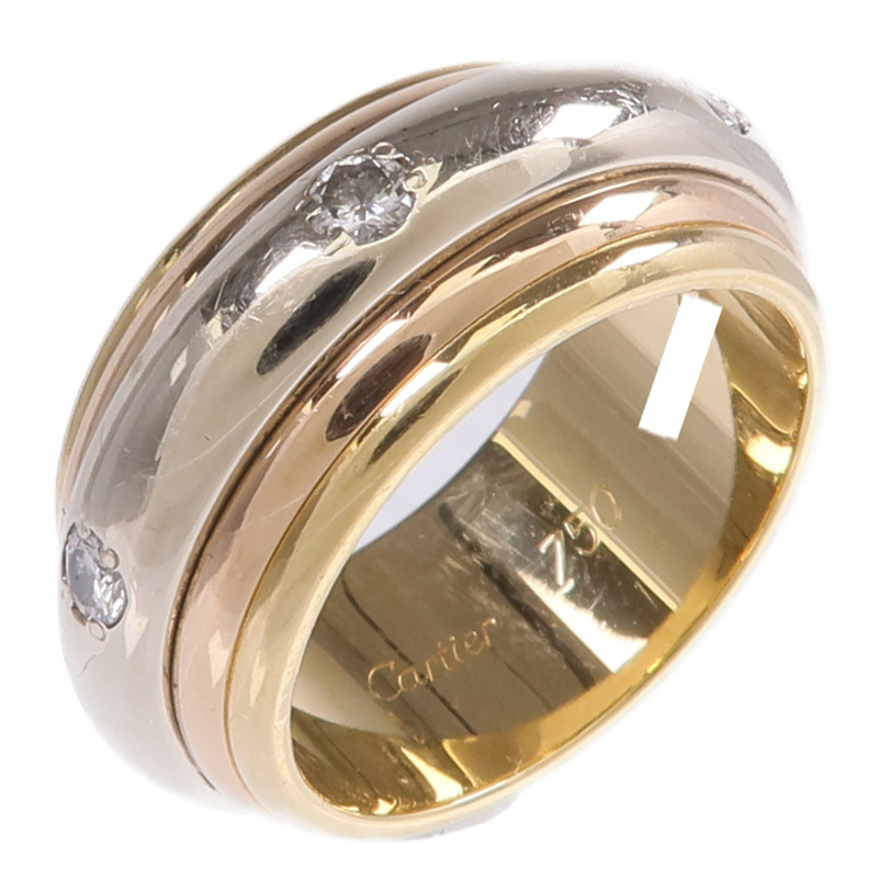 CARTIER 18K黃金/白金/玫瑰金Saturn Tri-Colour Ring鑽石戒指Cartier#50/US#5.5-0