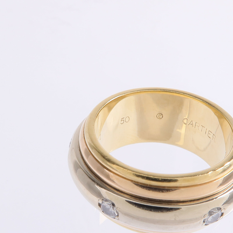 CARTIER 18K黃金/白金/玫瑰金Saturn Tri-Colour Ring鑽石戒指Cartier#50/US#5.5-5