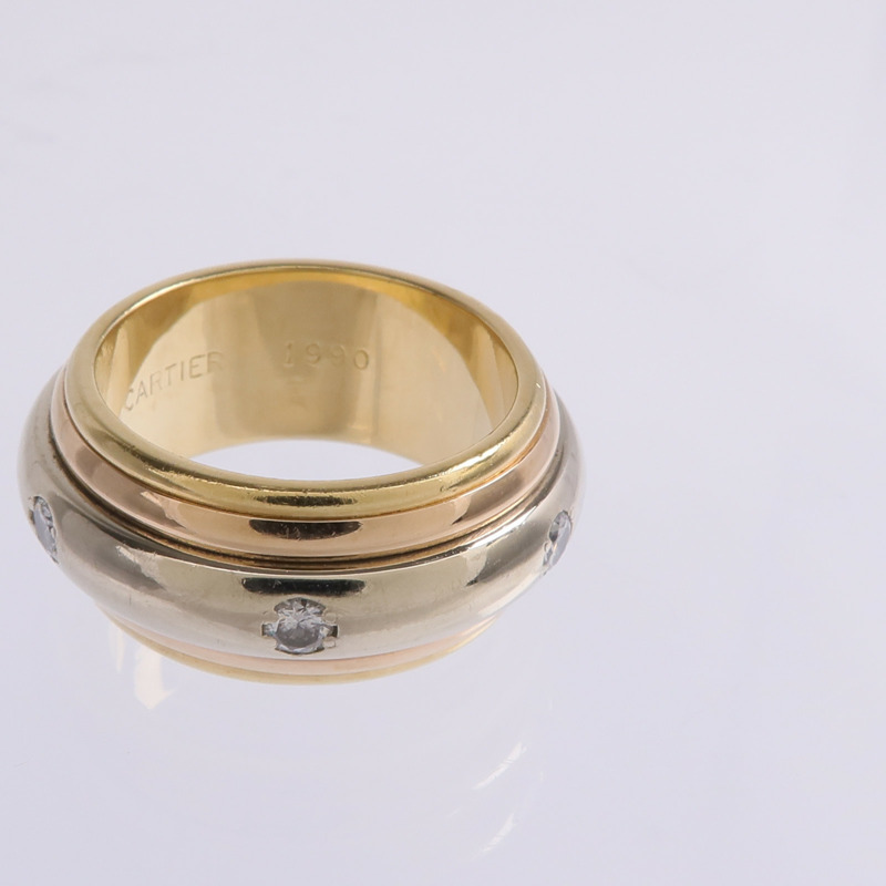 CARTIER 18K黃金/白金/玫瑰金Saturn Tri-Colour Ring鑽石戒指Cartier#50/US#5.5-7